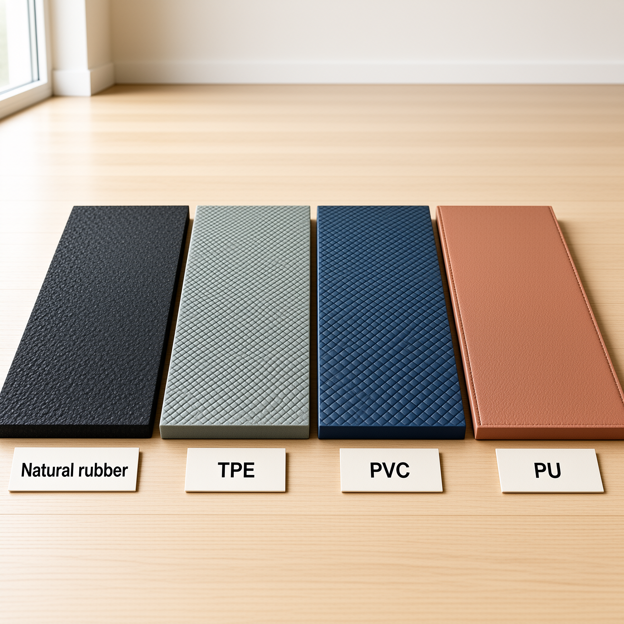 Yogamatten Material Vergleich: Naturkautschuk, TPE, PVC und PU für Yogastudios im direkten Vergleich