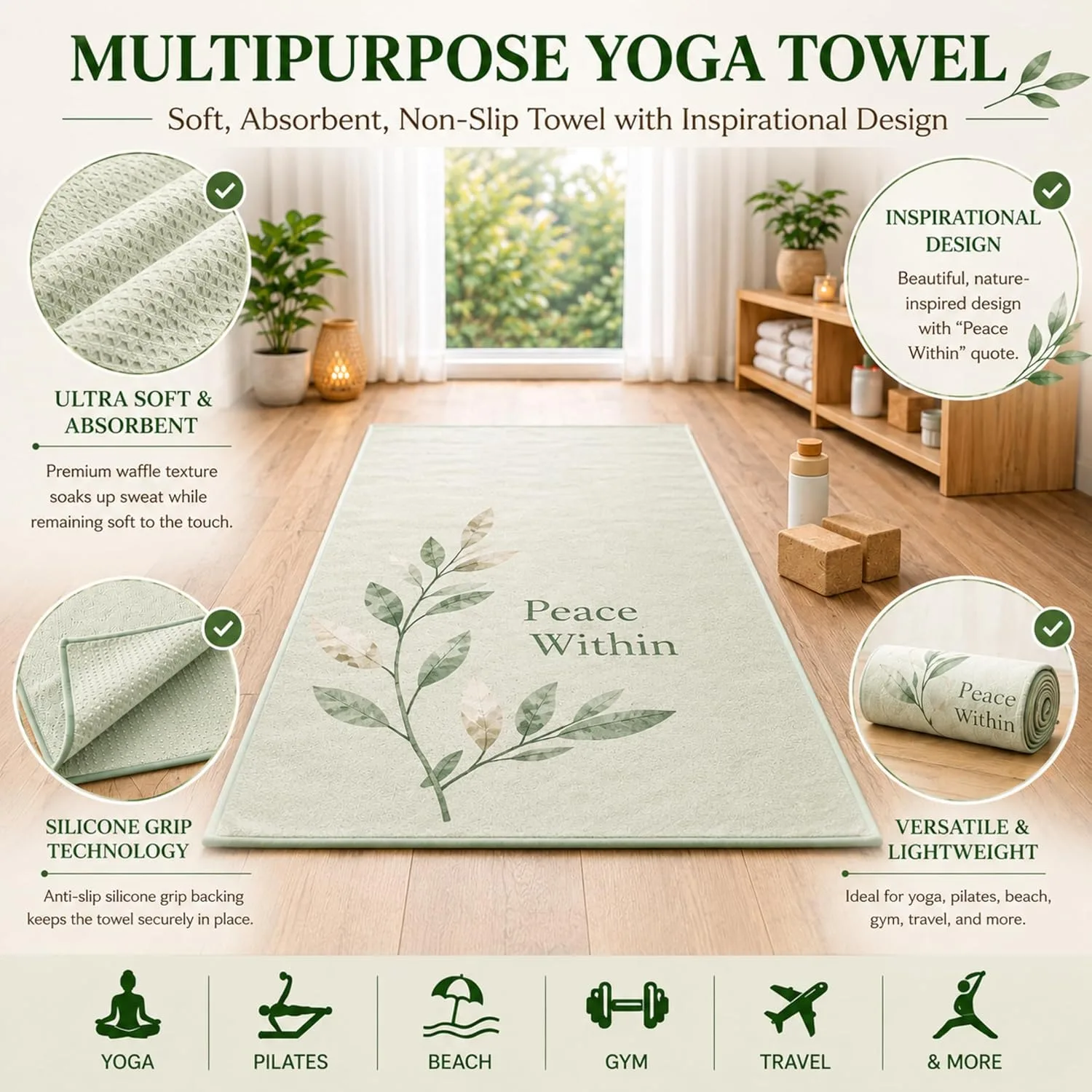 YONWA Instructor Yoga Mat with 75 Pose Illustrations (32" x 72")