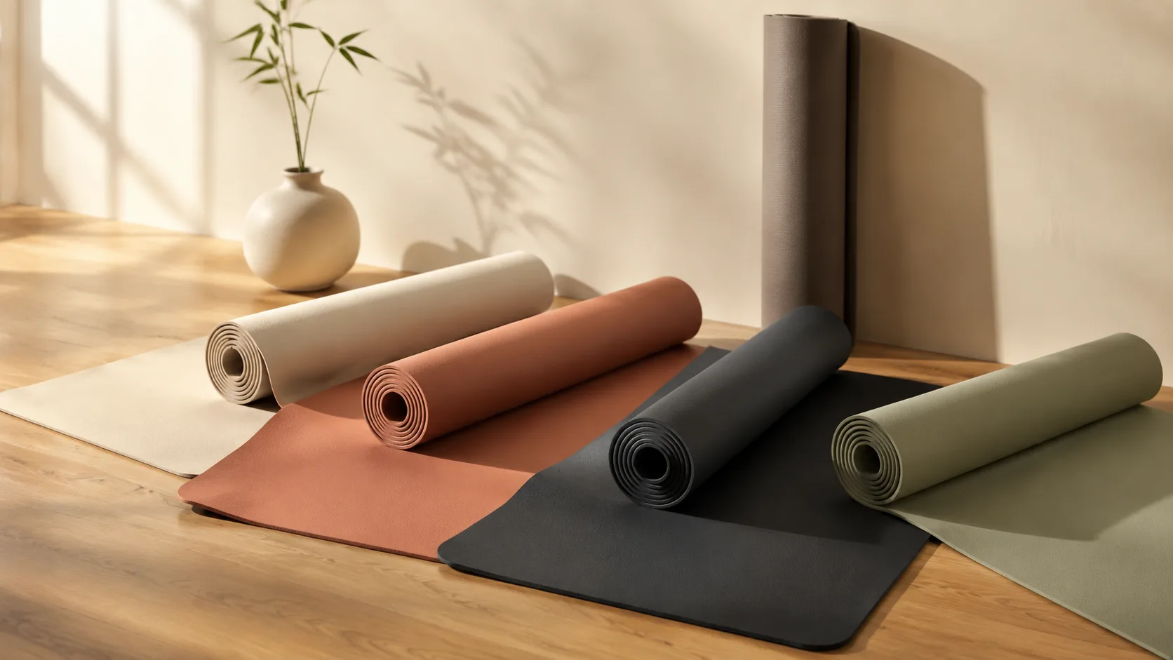 Yoga mats featuring abstract art patterns in vibrant, expressive colors
